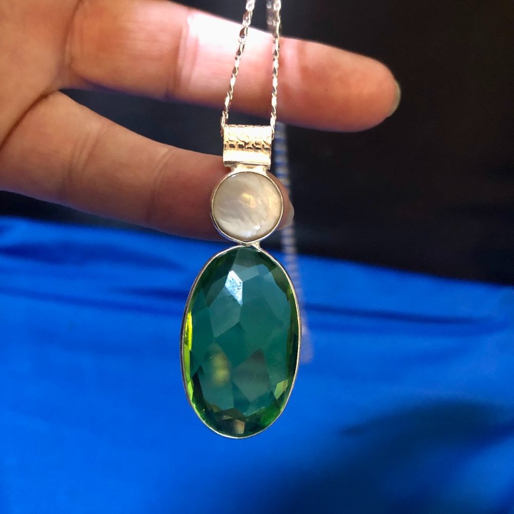 Handmade Real Peridot Gemstone 925 Silver Plated Necklace.